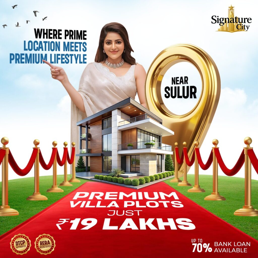 showing prime location villa plots present in sulur just 19 lakhs  and brand ambassador is adhulya 